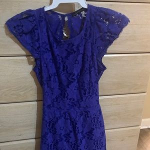 Blue lace open back mini dress